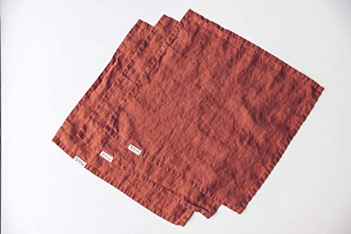 100% Linen Napkins Set, Soft Washed Linen Napkins Set Of 3, Dining Linen, European Linen Napkins, Rust Burnt Orange Napkins