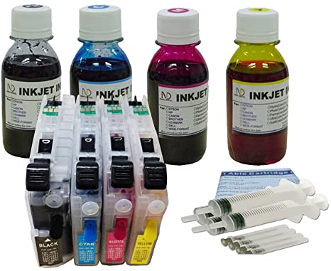 ND Brand LC101 LC103 LC105 LC107 Refillable Ink Cartridges with Auto Reset Chips and 4 X 100ml Dye Ink Refill Kit for BROTHER for Brother MFC-J285DW MFC-J450DW MFC-J470DW MFC-J475DW MFC-J650DW MFC-J870DW MFC-J875DW MFC-J4310DW BMFC-J4410DW MFC-J4510DW MFC-J4610DW MFC-J4710DW MFC-J6920DW Printer