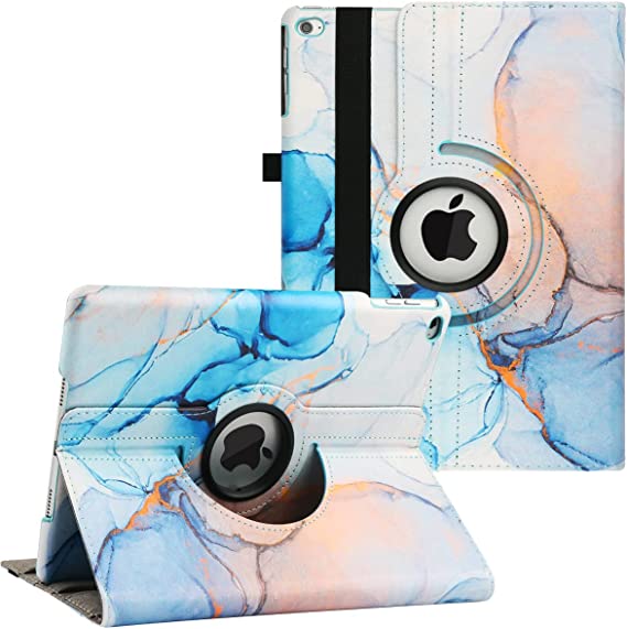 New iPad 9.7 2018 2017/ iPad Air 2/ iPad Air 1 Case - 360 Degree Rotating Stand Protective Cover Smart Case with Auto Sleep/Wake for Apple iPad 5th/6th Generation (Marble Blue)