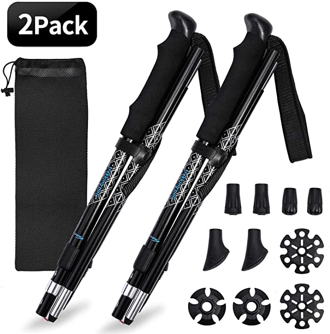 NGOZI Adjustable Trekking Poles, 2pc Pack Hiking Walking Sticks with Antishock and Quick Lock System, Telescopic, Collapsible, Ultralight for Hiking, Walking, Camping