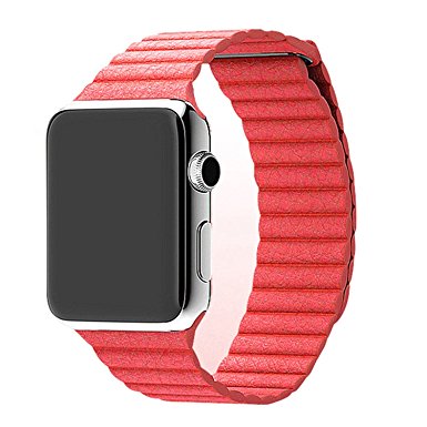 Covery abc97123x1QWQAQAVBF  Genuine Leather Loop with Magnetic Closure Bracelet Strap Replacement Band for Apple Watch - Red 42mm