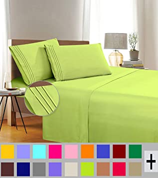 Elegant Comfort 1500 Thread Count Wrinkle & Fade Resistant Egyptian Quality 4-Piece Bed Sheet Set Ultra Soft Luxurious Set Includes Flat Sheet, Fitted Sheet and 2 Pillowcases, Full Size, Neon Green