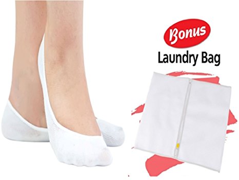 Womens No Show Socks 4 Pairs - Anti-Slip Anti-Odor Bamboo   Bonus Laundry Bag