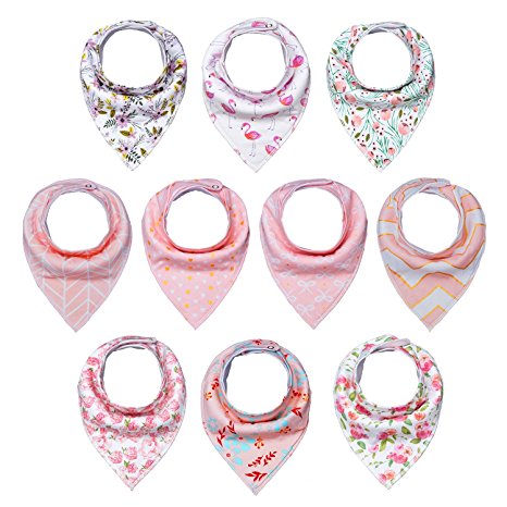 10-Pack Baby Girl Bandana Drool Bibs for Drooling and Teething by MiiYoung