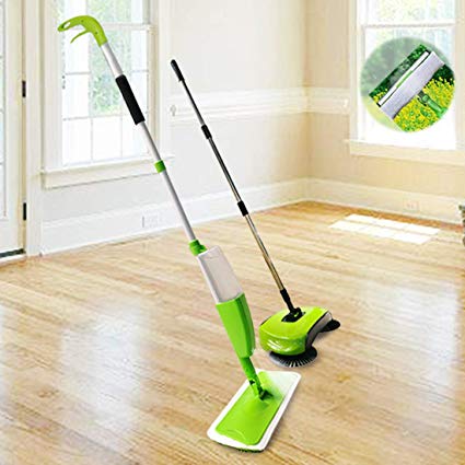 GIOVARA 3-in-1 Cleaning Kit Includes Spray Mop, Window Cleaner and Hand Push Sweeper Broom with Reusable Microfibre Pad and Dust Pan for Floor and Windows Cleaning