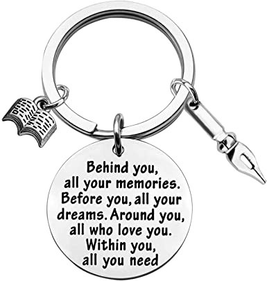 FEELMEM Creative Writer Gift Future Author Keychain Gift Novelist Gift Behind You All Memories Before You All Your Dream