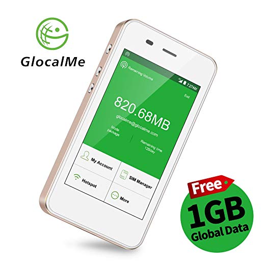 GlocalMe G3 4G LTE Mobile Hotspot - Worldwide High Speed WiFi Hotspot with 1GB Global Initial Data, No SIM Card Roaming Charges - International Pocket WiFi Router MIFI Device (Gold)