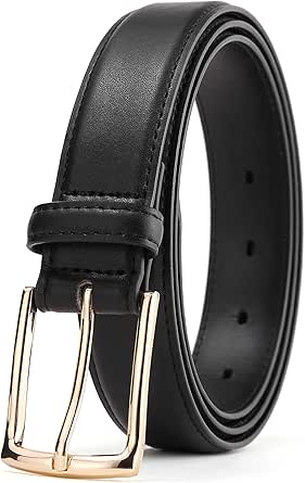 Women Dress Belt Black Leather Belts for Jeans Golden buckle