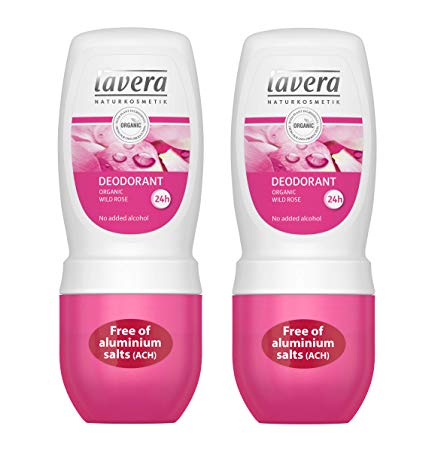 lavera Natural Roll-on Wild Rose Deodorant (Pack of 2): Aluminum-Free Odor Protection & Wetness Relief with Organic and Vegan Wild Rose – all Day Fresh – 1.6 Oz