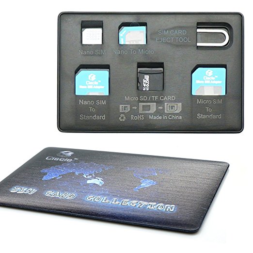 Ciscle SIM adapter Nano SIM card MicroSIM card·SIM card adapter 5in1 black SIM card box SIM card holder SIM card collection·Loss prevention (Blue)