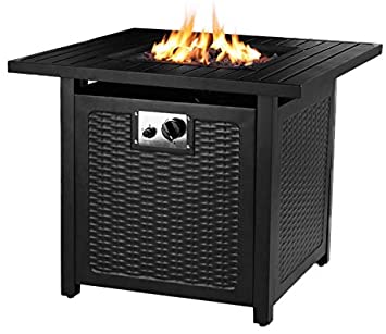 HEMBOR 28" Propane Gas Fire Pit Table, 50,000 BTU Square Fire Bowl, Outdoor Auto-Ignition Fireplace with Waterproof Cover, Lava Rock, CSA Certification, for Garden, Patio, Courtyard, Balcony