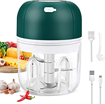 Electric Garlic Chopper, Wireless Portable Food Chopper with USB Charging Port, 250ml Waterproof Food Processor Mincer, Rechargeable Mini Garlic Masher/Grinder for Chili Onion Vegetable Nuts Meat