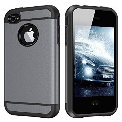 iPhone 4S Case, CHTech iPhone 4 Case Dual Layer Hybrid Slim Armor Case with Solid PC and Shockproof TPU for iPhone 4 / 4S (Gray)