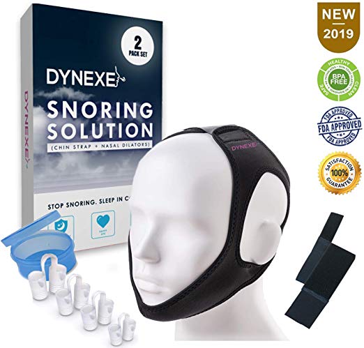 Anti Snoring Devices Chin Strap   Set of 4 Nose Vents to Ease Breathing and Travel Case/Snoring Solution Snore Stopper Chin Strap for CPAP Users/Stop Snoring Sleep Aid kit Snore Reducing for Men Women