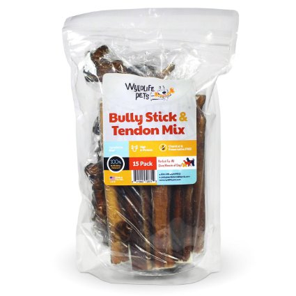 Bully Sticks & Beef Tendons Combo Pack-Two Sizes Available-Premium Free Range Chews-Nutritious Natural Treat for Your Dogs-Made in the USA By WyldLife Pets