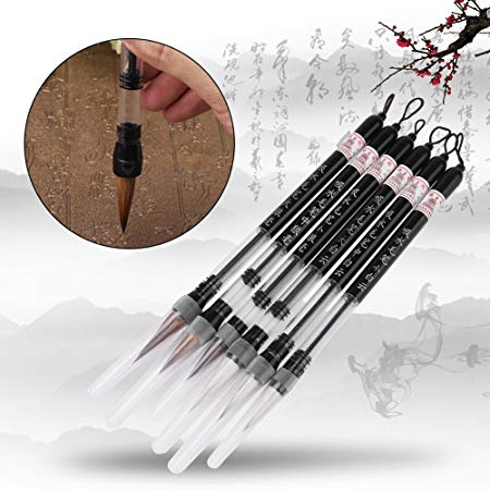 6 Pcs/Set Water Brush Pen, Piston Water Color Brush Chinese Japanese Calligraphy Pen for Beginner Painting Reusable Brush Drawing Pen Art Supplies