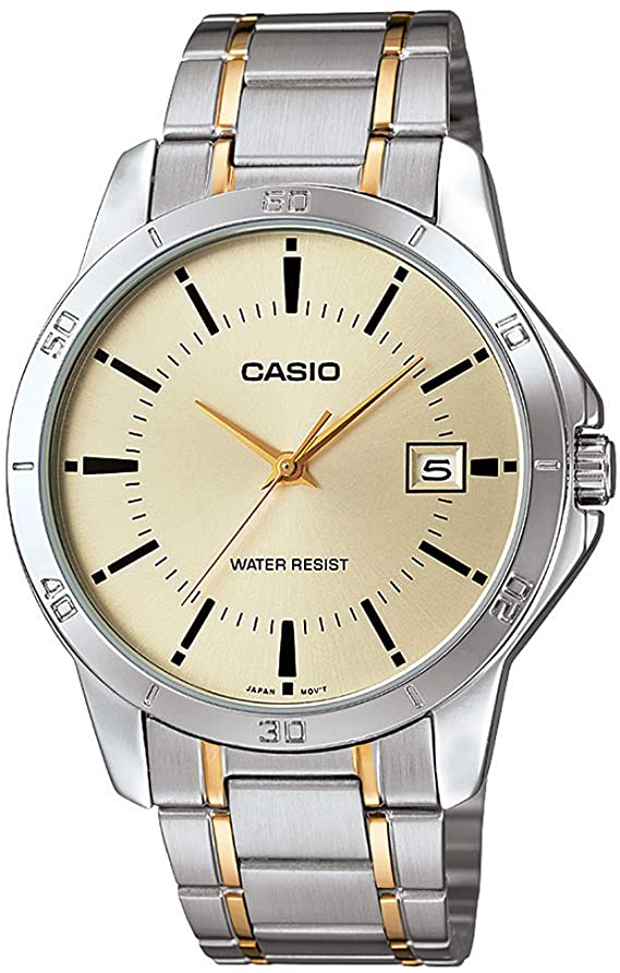 Casio Two-tone Stainless Steel Bracelet Gold-tone Date Dial Mens Analog Watch MTPV004SG-9A