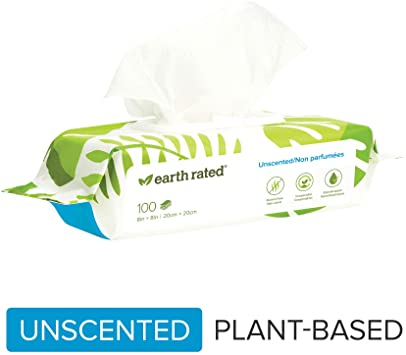 Earth Rated Dog Wipes, 100 Plant-based and Compostable Wipes for Dogs & Cats, USDA-Certified 99 Percent Biobased, Hypoallergenic, Unscented Deodorizing Grooming Pet Wipes for Paws, Body and Butt