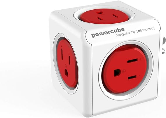 Allocacoc PowerCube Original, 5 Outlets, Wall Plug, Power Charger, Surge Protection, Compact for Travel, Home and Office, Space Saving, 1875W, 15A, 125V ETL Certified