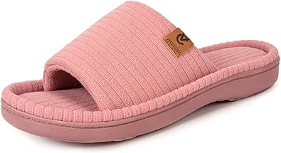 VeraCosy Women's Open-Toe Slippers Cozy Terry Cloth Memory Foam Indoor House Shoes