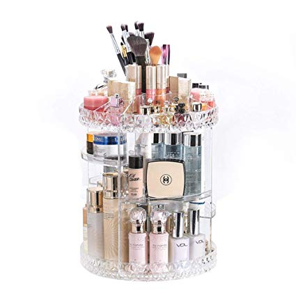 GenePath Makeup Organizer 360 Degree Rotating Adjustable Crystal Clear Transparent Cosmetic Storage Display Box Fits for Lots of Cosmetics and Accessories (Rotate)