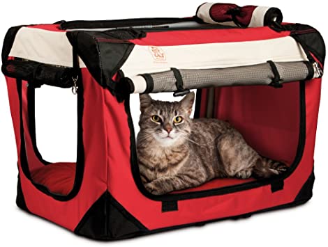 PetLuv "Happy Cat Premium Cat Carrier Soft Sided Foldable Top & Side Loading Pet Crate & Carrier Locking Zippers Shoulder Straps Seat Belt Lock Plush Pillow Reduces Anxiety