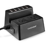 Coocheer Homeoffice Power Strip with 5-port USB and 2-outlet Surge Protector for Smartphone Tablet Laptop and More-black