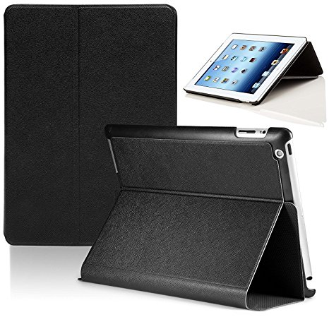 Forefront Cases Luxury Leather Case Cover/Stand with Magnetic Auto Sleep Wake Function for iPad 3/4 - Black