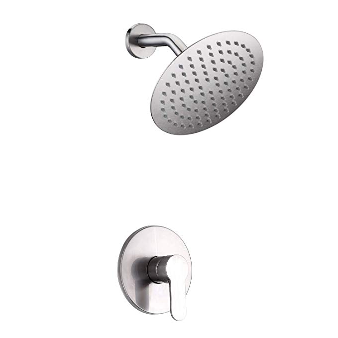 Sumerain Shower Faucet Brushed Nickel,Single Handle Solid Brass Rough-in Valve with Shower Arm and Showerhead