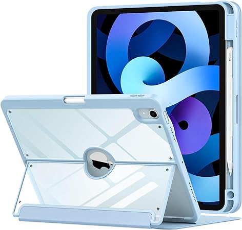 MoKo Case for iPad Air 5th Generation 2022/ iPad Air 4th Generation 2020 with Pencil Holder, iPad Air 10.9 inch Case with Clear Back, Magnetic Multi Angle Stand Cover for iPad Air 5/4, Sky Blue