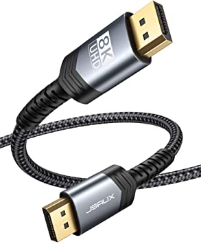 8K DisplayPort Cable 1.4, JSAUX 10ft/3M DP Cable (8K@60Hz 7680x4320, 4K@240Hz, 2K@144Hz) Gold-Plated Braided Ultra High Speed DisplayPort Cord Support Resolution for Laptop PC TV Gaming Monitor(Grey)