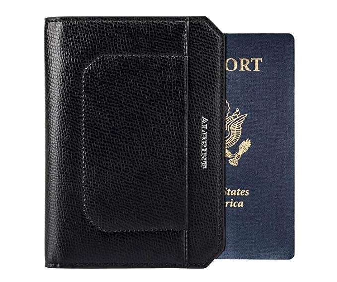 ALBRINT Travel Passport Holder Rfid Blocking Genuine Leather Passport Wallet Cover