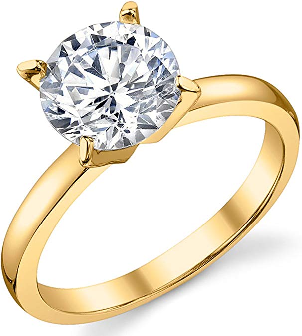 Gold Tone Over Sterling Silver 925 2 Carat Round Brilliant Cubic Zirconia CZ Wedding Engagement Ring