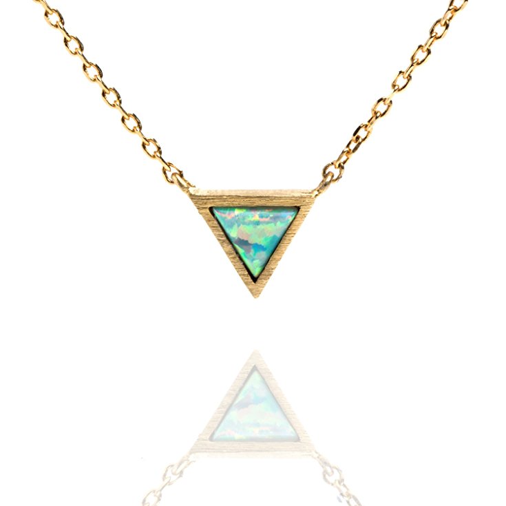 PAVOI 14K Gold Plated Triangle Bezel Set Pink/White/Green/Blue Created Opal Necklace 16-18"