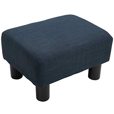 HOMCOM 16” Cube Modern Linen Fabric Pouf Footrest Ottoman - Dark Blue