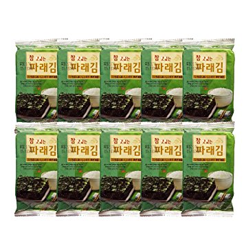 Korean Premium Roasted and Lightly Sea Salted Seasoned Seaweed & Nori Individual Snack 5g (Pack of 10)