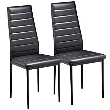 Yaheetech Black Modern Faux Leather Parson Dining Chairs Set of 2 High Back Seat Kitchen Dining Room Furniture