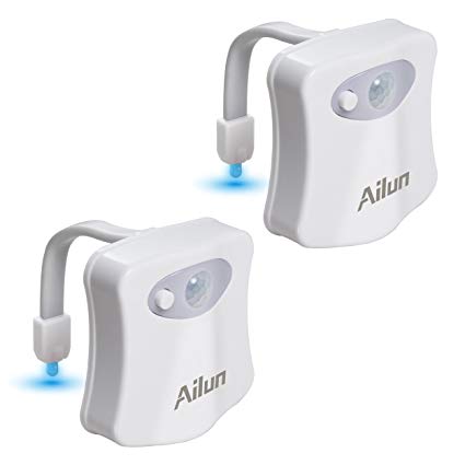 Toilet Night Light[2Pack]by Ailun,Motion Activated LED Light,16 Colors Changing Toilet Bowl Nightlight for Bathroom[Battery Not Included] Perfect Decorating Combination Along with Water Faucet Light