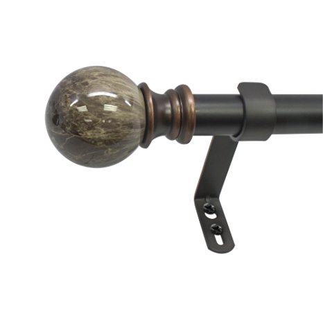 Beme International 1" Decopolitan Core Marble Ball Telescoping Drapery Rod Set, 36-72", Brown