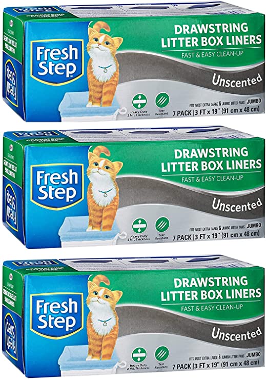 Fresh Step Drawstring Cat Litter Box Liners, Scented and Unscented Cat Liners-7 Count Cat Litter Liners-Kitty Litter Bags, Cat Litter Bags, Cat Litter Box Supplies, Litter Box Bags, Kitty Litter Liner