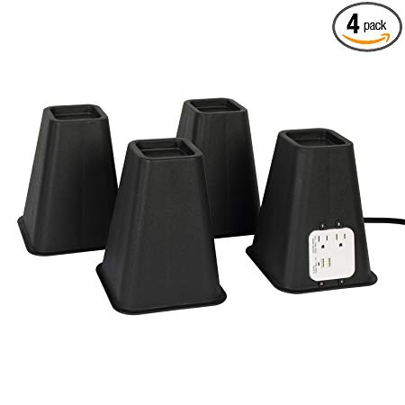 Richards Homewares 190110 Riser Bed Risers with USB Ports and Outlets, Black
