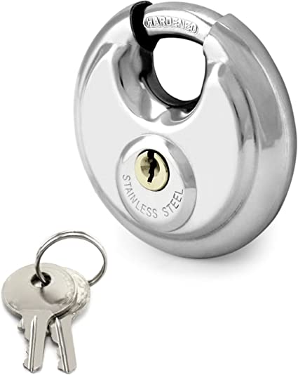 QWORK Disc Locks, 1 Pack Heavy Duty Steel Keyed Padlock Disc Storage Locks for Storage Unit, Moving Trailers, Shed, Fence, 3/8" Shackle