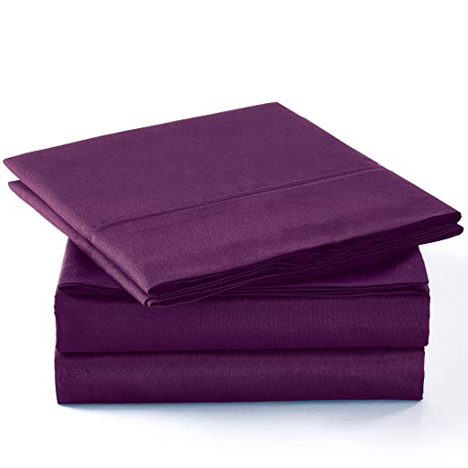 HIG Solid Bed Sheets Set–2800 Supreme Collection – Plain 288F Double Brushed Microfiber - Wrinkle Free, Fade Resistant, Ultra Soft - 3 Pieces Bedding Set (Twin,Purple)