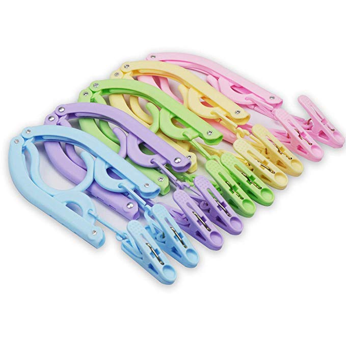 10 Pcs Travel Hangers with Clips - Portable Folding Clothes Hangers Travel Accessories Foldable Clothes Drying Rack for Travel