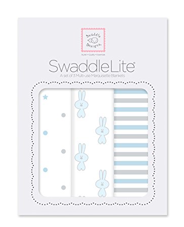 SwaddleDesigns SwaddleLite, Little Bunnie Lite (Set of 3 in Pastel Blue)