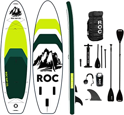 Roc Inflatable Stand Up Paddle Board with Premium sup Accessories & Backpack, Non-Slip Deck, Waterproof Bag, Leash, Paddle and Hand Pump.