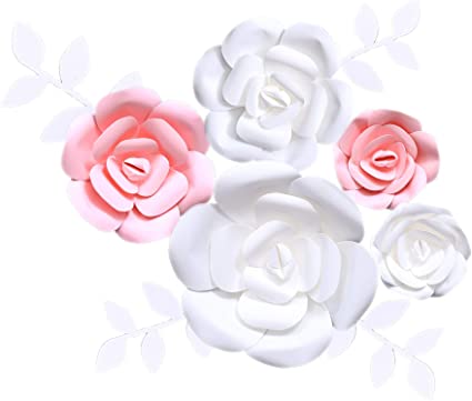 Fonder Mols 3D Paper Flowers Decorations (Pink White, Set of 5) Giant Wedding Flowers Centerpieces, Birthday Backdrop, Nursery Wall Decor, Photobooth (NO DIY)