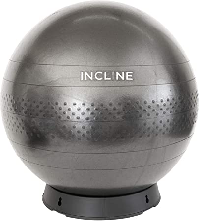 Incline Fit Anti-Burst Yoga Exercise Ball with Pump and Ball Base, Black