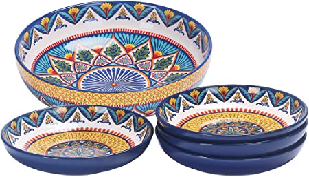 Bico Havana Ceramic Pasta Bowl, Set of 5(1 unit 214oz, 4 units 35oz), for Pasta, Salad, Microwave & Dishwasher Safe
