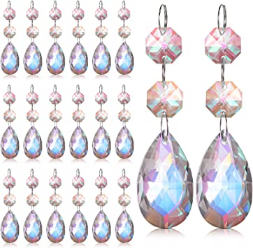 20 Pieces Chandelier Crystals Replacement Rainbow Teardrop Crystal Chandelier Pendants Parts Beads Crystal Suncatcher Prism Hanging for Chandeliers (1.5 Inch)